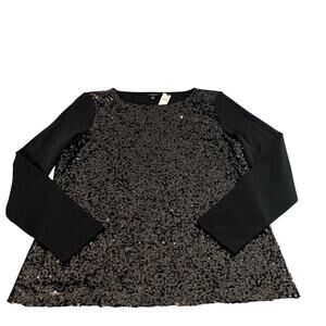 Talbot's Sequin Crew Neck Black Long Sleeve Dressy T Size L NWT